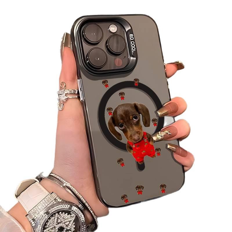 MagSafe iPhone 16 Drop Protection PC Case for 16 Plus 16 Pro 16 Pro Max with Anti Fingerprint and Vest Dachshund Pattern in Purple - Image 5