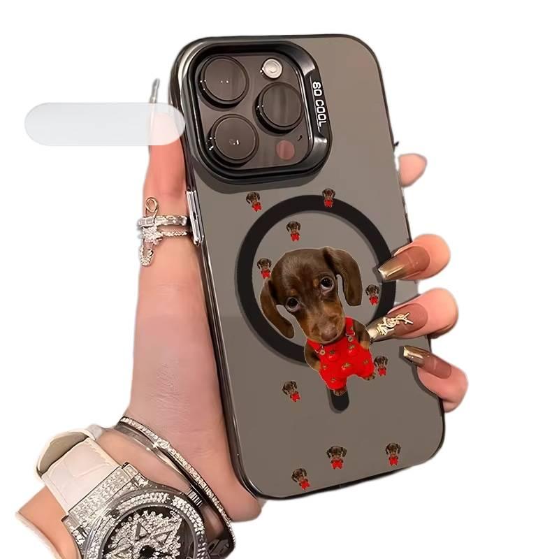 MagSafe iPhone 16 Drop Protection PC Case for 16 Plus 16 Pro 16 Pro Max with Anti Fingerprint and Vest Dachshund Pattern in Purple - Image 2