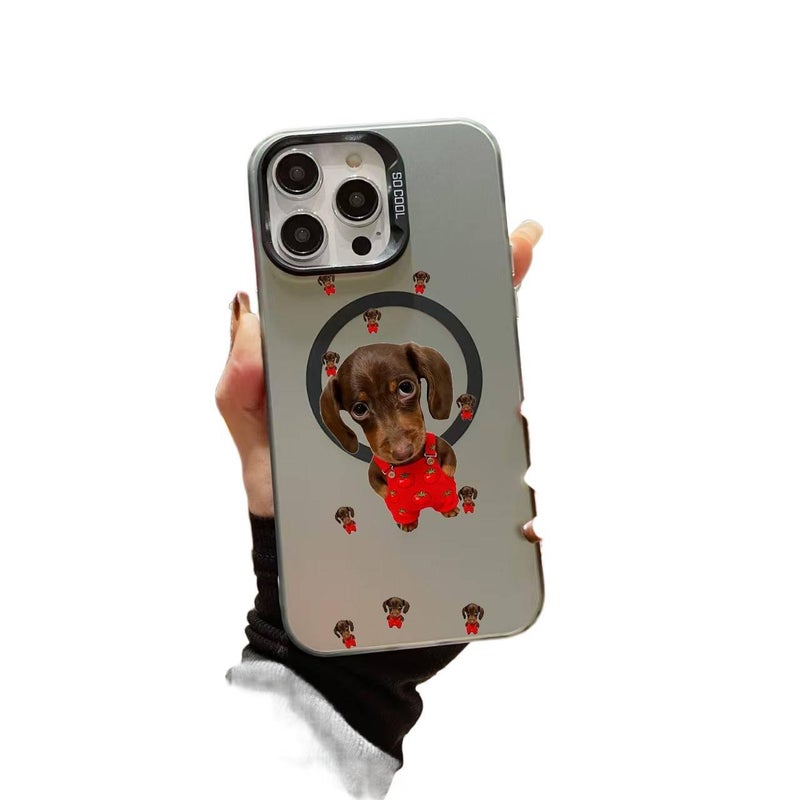 MagSafe iPhone 16 Drop Protection PC Case for 16 Plus 16 Pro 16 Pro Max with Anti Fingerprint and Vest Dachshund Pattern in Purple - Image 3