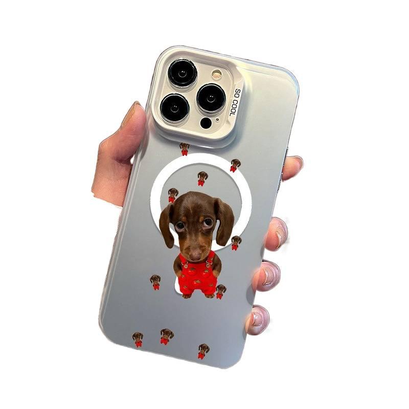 MagSafe iPhone 16 Drop Protection PC Case for 16 Plus 16 Pro 16 Pro Max with Anti Fingerprint and Vest Dachshund Pattern in Purple - Image 4