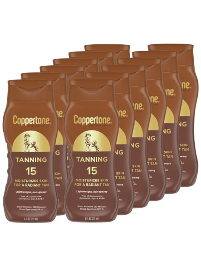 Coppertone Tanning Sunscreen Lotion Water Resistant Body Sunscreen SPF 15 Broad Spectrum SPF 15 Sunscreen 8 Fl Oz Bottle Pack of 12 - Image 1