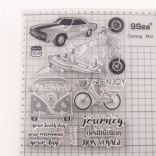 AHTOLS Journey Clear Stamps Silicone Stamp Cards with Sentiments,Car Plane Motorcycle Bus Bicycle Pattern Transparent Seal Stamps for Holiday Card Making Decoration and DIY Scrapbooking Album DIY Crafts - Image 5