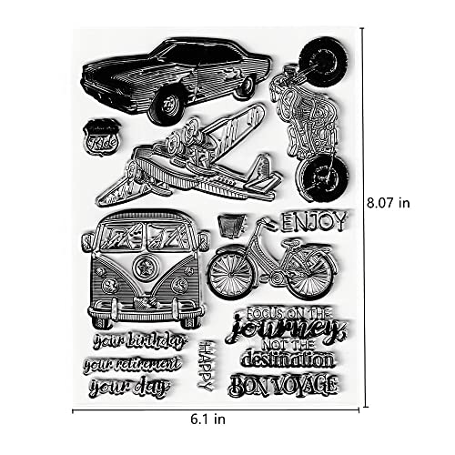 AHTOLS Journey Clear Stamps Silicone Stamp Cards with Sentiments,Car Plane Motorcycle Bus Bicycle Pattern Transparent Seal Stamps for Holiday Card Making Decoration and DIY Scrapbooking Album DIY Crafts - Image 2