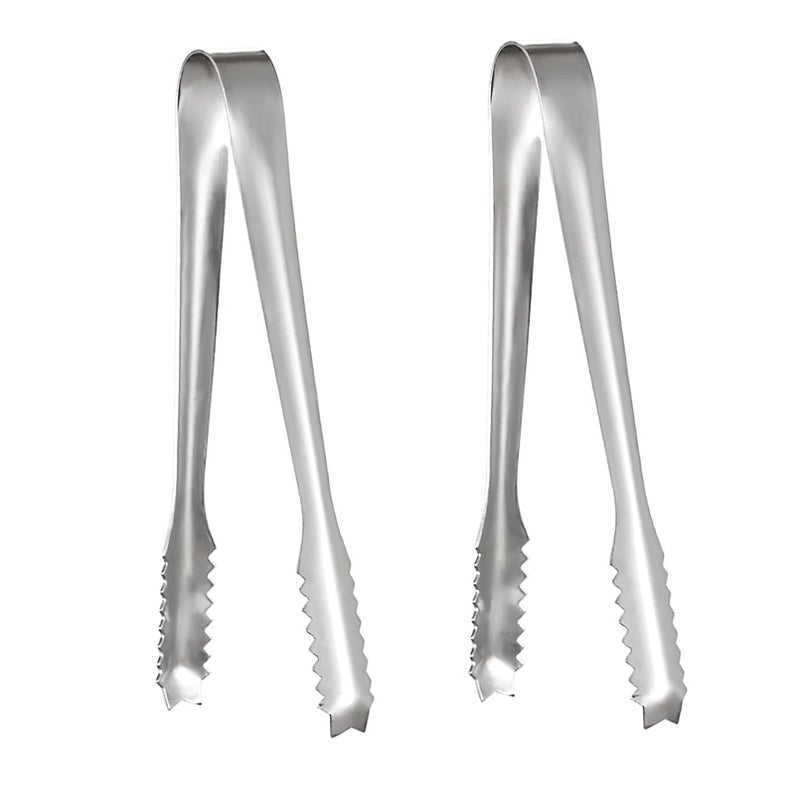 2 Pcs Stainless Steel Ice TongsSilver Polished Stainless Steelfor Food Sweets Bread Cake Kitchen Wedding Party Bar Bucket15CM