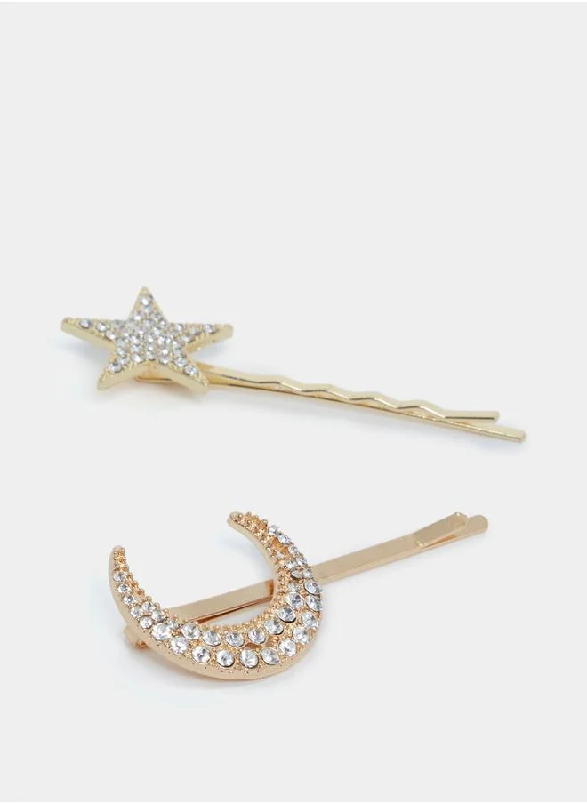 ستايلي Set of 2 - Moon and Star Hair Pin