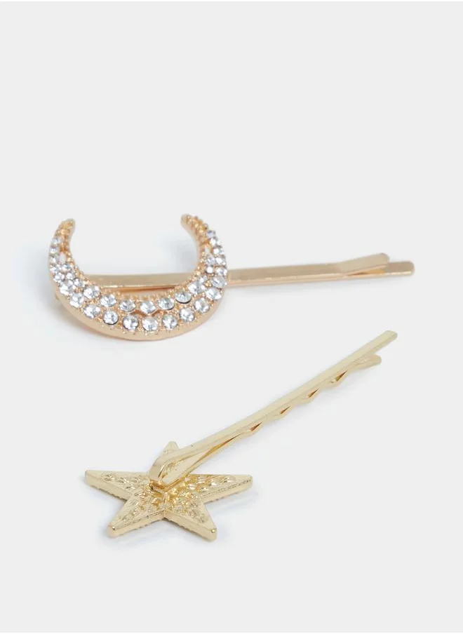 ستايلي Set of 2 - Moon and Star Hair Pin