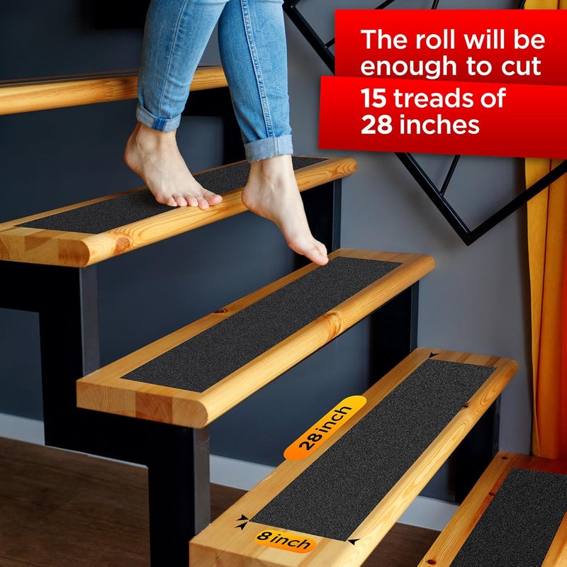 Trazon Grip Tape - Heavy Duty Anti Slip Tape for Stairs Outdoor/Indoor Waterproof 8Inch x 35Ft Safety Non Skid Roll for Stair Steps Ramp Traction Tread Staircases Grips Adhesive Non Slip Strips Walk Black - Image 3