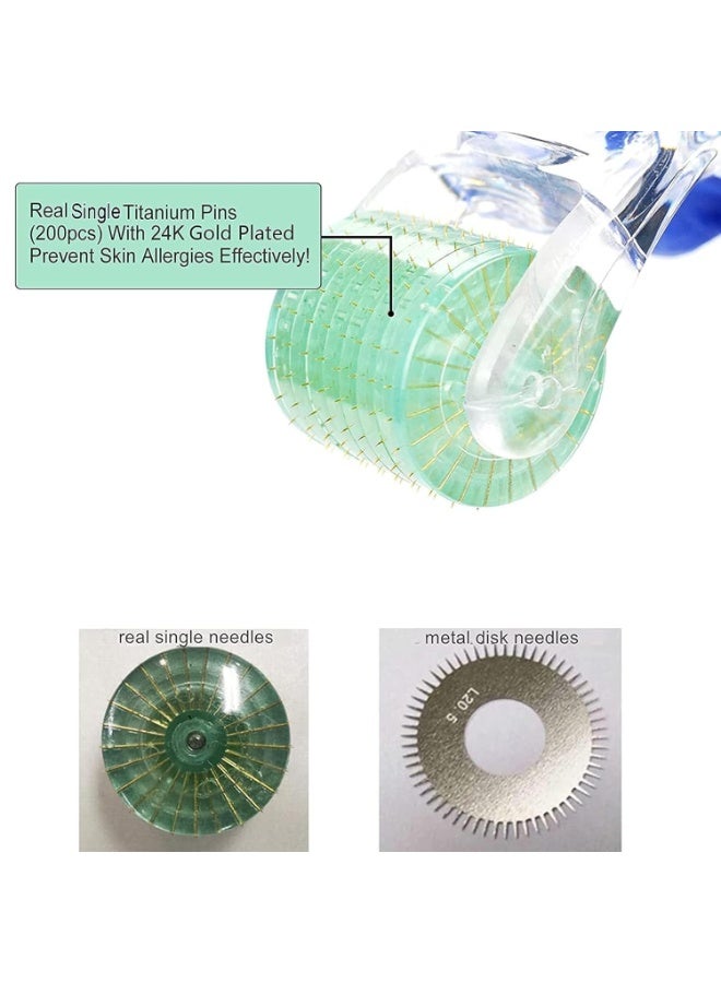 ديرما رولر احترافي، 200 إبرة ميكروية من التيتانيوم الفردي، رولر للتقشير الدقيق للوجه والجسم وفروة الرأس، رولر بالإبر الدقيقة للرجال والنساء - Image 3