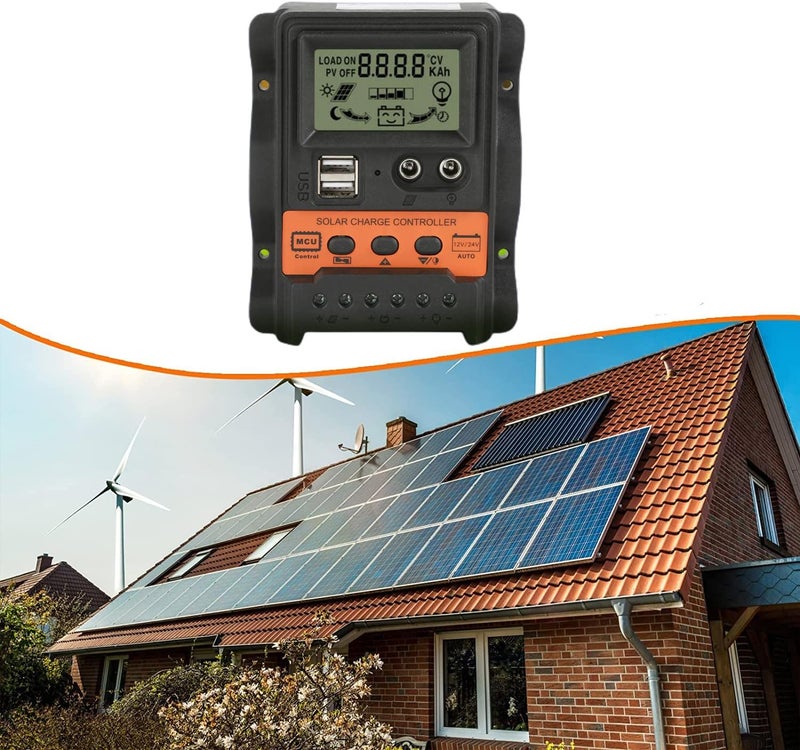 جايدشاي وحدة تحكم شحن شمسي، وحدة تحكم شحن PWM مع شاشة LCD 12V 24V 30A، وحدة تحكم شحن الألواح الشمسية، وحدة تحكم شحن شمسي PWM، مخرج USB مزدوج عالمي 5V - Image 2