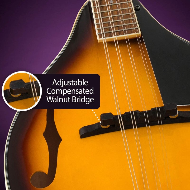 Hola! Music A Style Mandolin Instrument with Adjustable Truss-Rod Model HM-3TS, Glossy Sunburst Finish - Image 4