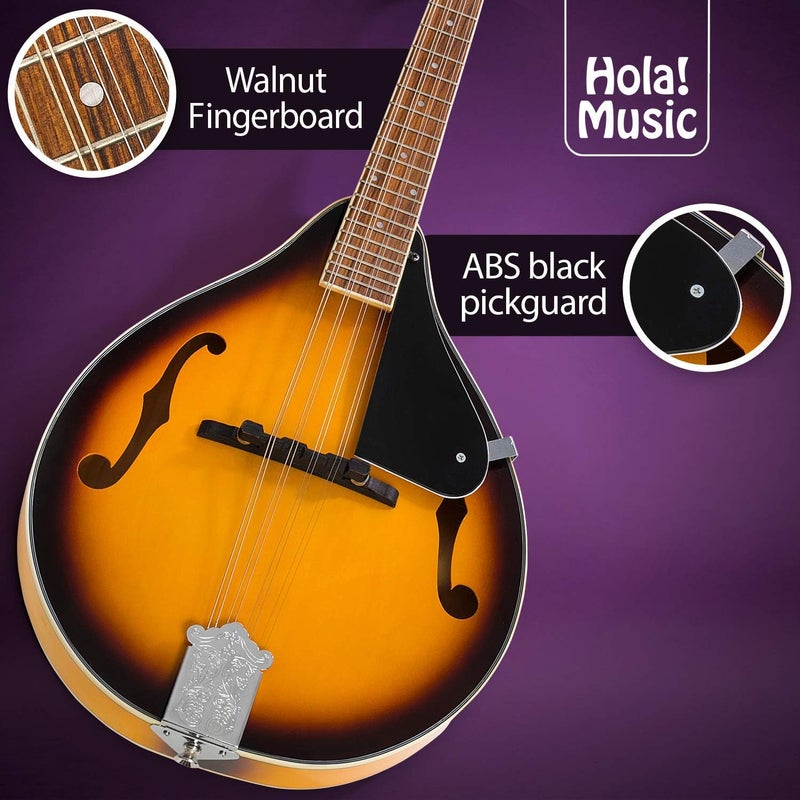 Hola! Music A Style Mandolin Instrument with Adjustable Truss-Rod Model HM-3TS, Glossy Sunburst Finish - Image 3