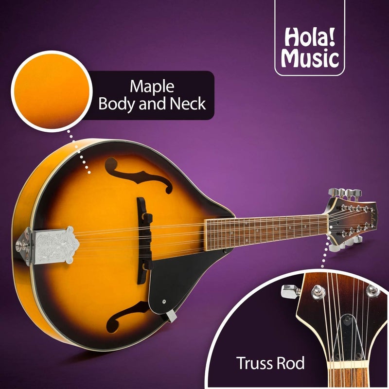 Hola! Music A Style Mandolin Instrument with Adjustable Truss-Rod Model HM-3TS, Glossy Sunburst Finish - Image 2