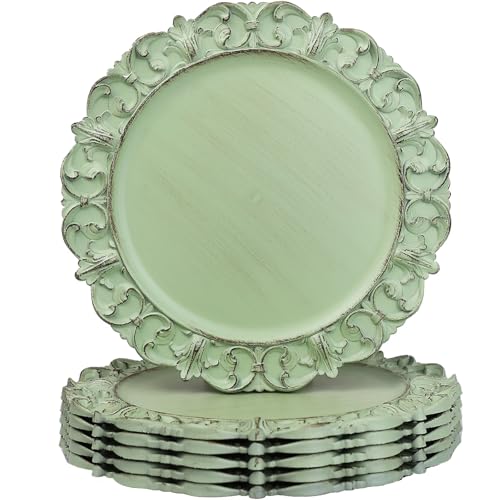 Leemxiiny Green Charger Plates Set of 6, Decorative Table Plastic Chargers for Dinner Plates, Party, Wedding, Thanksgiving, Christmas, FD2GR - Image 1