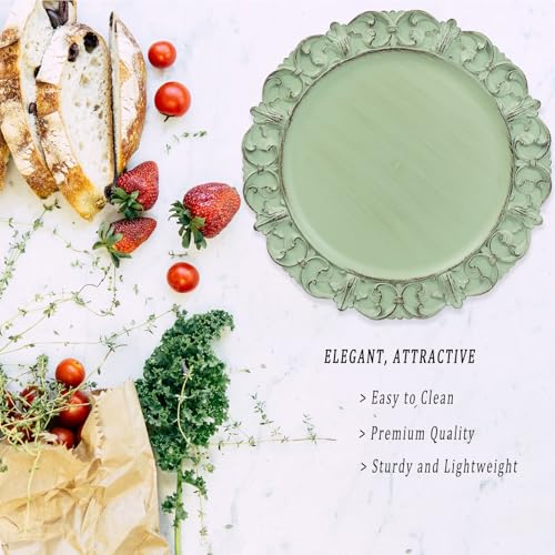 Leemxiiny Green Charger Plates Set of 6, Decorative Table Plastic Chargers for Dinner Plates, Party, Wedding, Thanksgiving, Christmas, FD2GR - Image 5