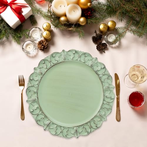 Leemxiiny Green Charger Plates Set of 6, Decorative Table Plastic Chargers for Dinner Plates, Party, Wedding, Thanksgiving, Christmas, FD2GR - Image 3