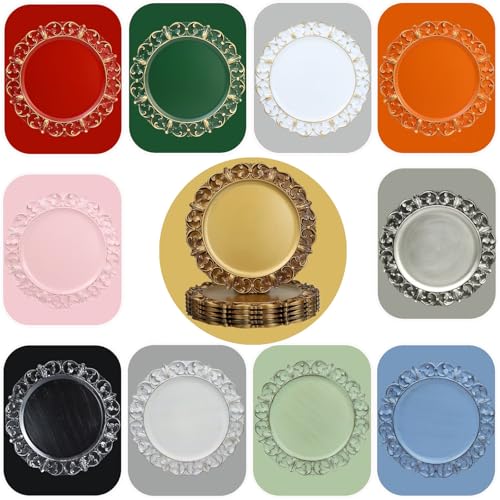 Leemxiiny Green Charger Plates Set of 6, Decorative Table Plastic Chargers for Dinner Plates, Party, Wedding, Thanksgiving, Christmas, FD2GR - Image 4