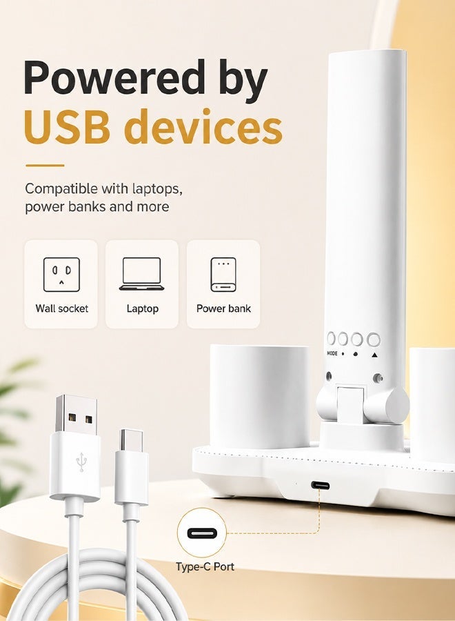 أرابايت مصباح مكتب متعدد الوظائف 7 في 1 ذو رأسين، تحكم باللمس مع مروحة ومنفذ شحن USB، مصباح قراءة لدراسة الأطفال، مصباح مكتب للمنزل والمكتب، أبيض - Image 5