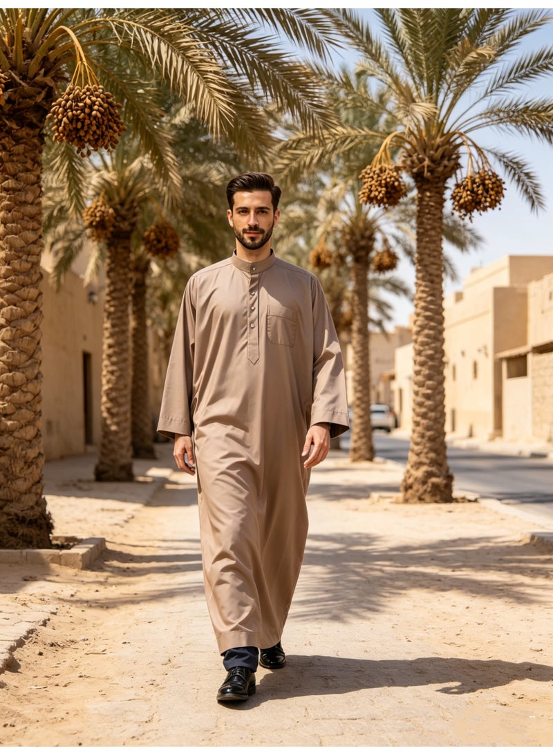 ثوب قندرة للرجال بياض قصير مستقيم بياقة مستديرة ونصف جيب مريح ونفاذ للهواء مناسب لارتداء التنقل اليومي - Image 5