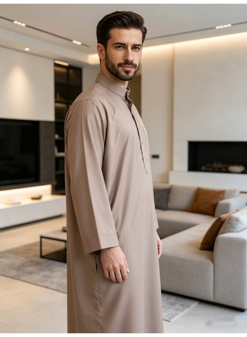 ثوب قندرة للرجال بياض قصير مستقيم بياقة مستديرة ونصف جيب مريح ونفاذ للهواء مناسب لارتداء التنقل اليومي - Image 3