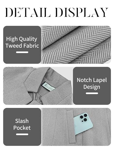 ELLEVEN Blazers for Women Business Casual Open Front Suit Jacket Herringbone Long Sleeve Stand Collar Work Blazer for Office with Full Lining and Padded Shoulders Light Grey Medium - Image 5