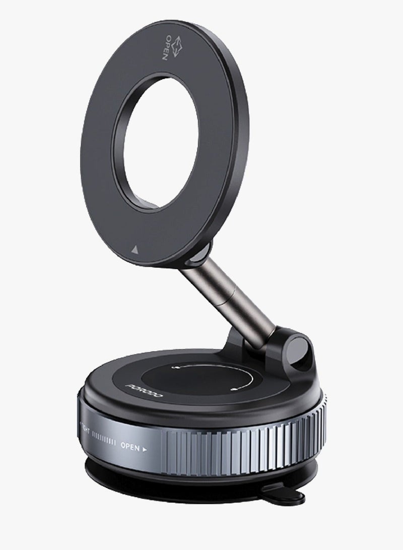 porodo Vacuseal Rotate-Lock MagSafe Mount with Strong Suction and Adjustable Viewing Angle / One-Hand Operation / Horizontal & Vertical / N52 Magnets - Black - Image 2