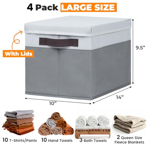 Criusia Large Closet Storage Baskets Bins with Lids 4 Pack, Storage Baskets for Organizing Shelves Nursery Bedroom, Home Dorm Closet Organizers Cubes for Clothes Toys Blanket - Stackable & Sturdy -14x10x9.5 - Image 2
