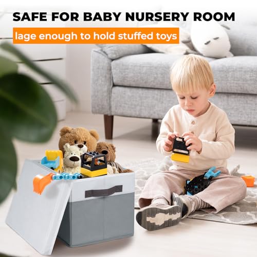 Criusia Large Closet Storage Baskets Bins with Lids 4 Pack, Storage Baskets for Organizing Shelves Nursery Bedroom, Home Dorm Closet Organizers Cubes for Clothes Toys Blanket - Stackable & Sturdy -14x10x9.5 - Image 4