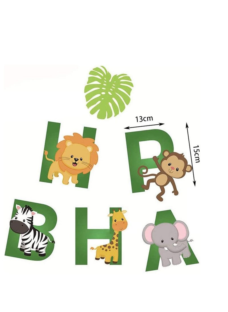 Excefore Kids Jungle Birthday Banner, Happy Birthday Banner Green, Jungle Animal Banner, Jungle Safari Animal Happy Birthday Banner, Birthday Party Decoration for Jungle Safari Them Party Baby Shower Supplies - Image 2