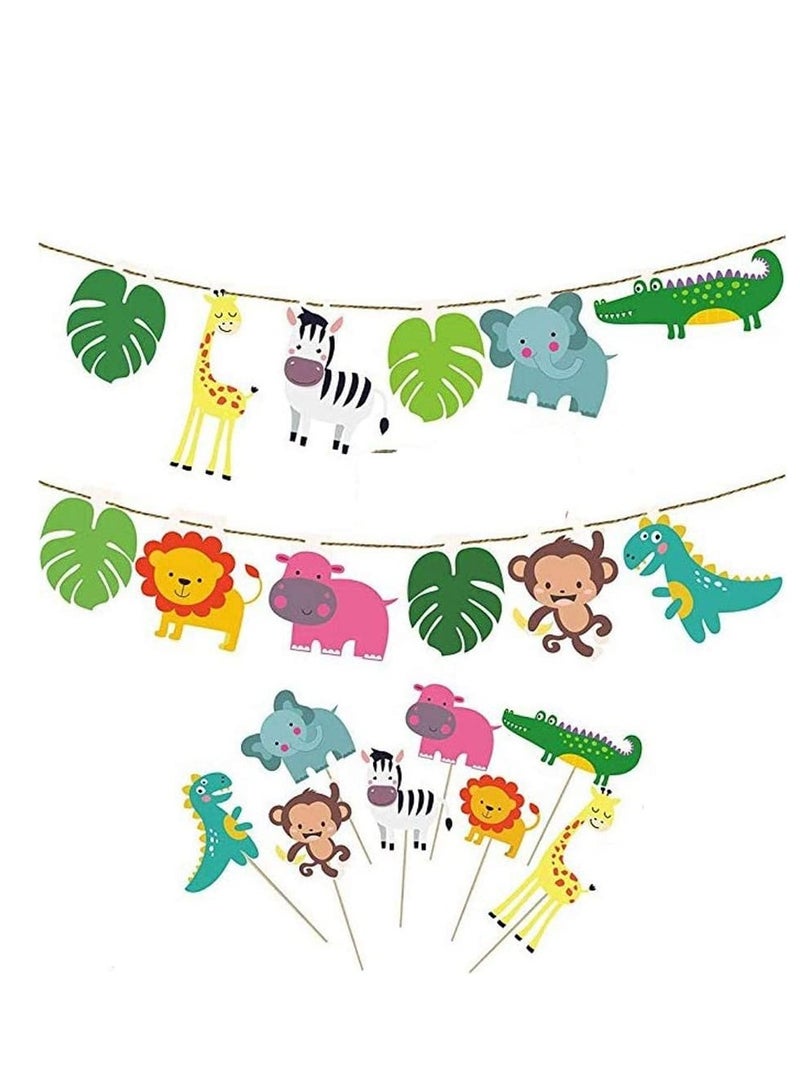Excefore Kids Jungle Birthday Banner, Happy Birthday Banner Green, Jungle Animal Banner, Jungle Safari Animal Happy Birthday Banner, Birthday Party Decoration for Jungle Safari Them Party Baby Shower Supplies - Image 4