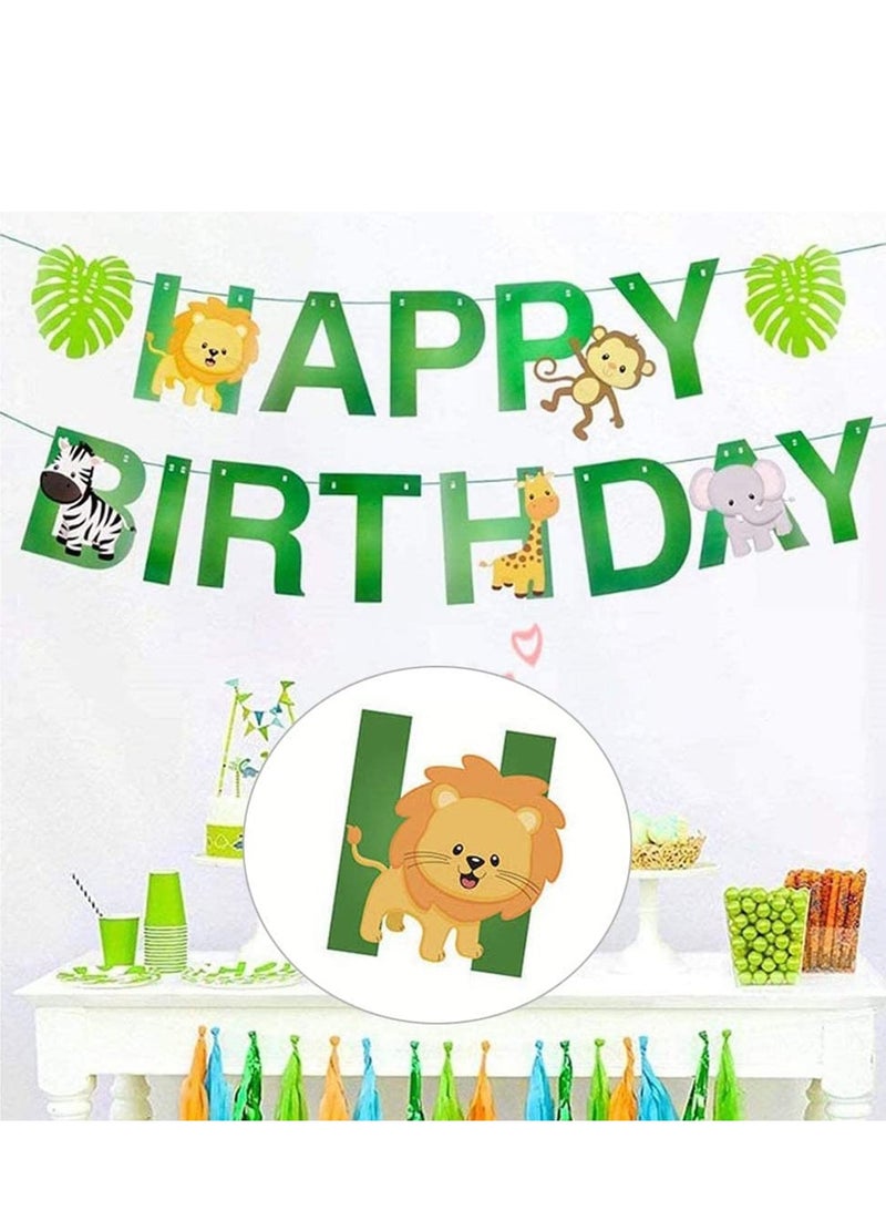 Excefore Kids Jungle Birthday Banner, Happy Birthday Banner Green, Jungle Animal Banner, Jungle Safari Animal Happy Birthday Banner, Birthday Party Decoration for Jungle Safari Them Party Baby Shower Supplies - Image 5
