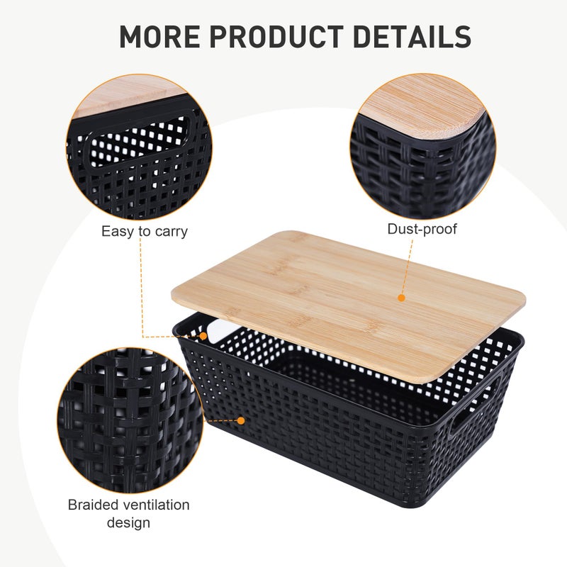 Anywish Storage Bins with Lids 6 Packs, Plastic Storage Bins with Bamboo Lids for Pantry Organization and Storage Containers for Shelves Drawers Desktop Closet Office Home, Black - Image 4