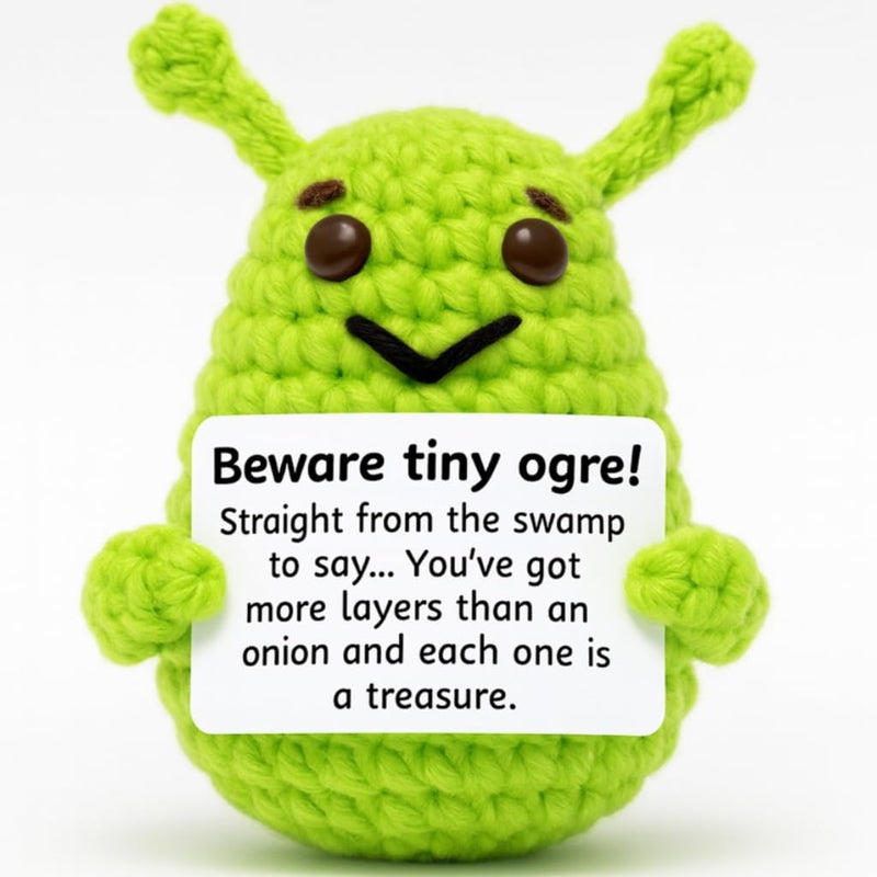M.O.Q. Handcrafted Inspirational Green Ogre Crochet Doll Stocking Stuffer Dirty Santa White Elephant Birthday Gifts for Women Men Him Her - Positive Emotional Support Small Funny Cute Crochet Potato - Image 1