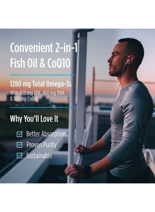 NORDIC NATURALS - Ultimate Omega + CoQ10, Lemon - 120 Soft Gels - 1280 mg Omega-3 + 100 mg CoQ10 - Heart Health, Cellular Energy, Antioxidant Support - Non-GMO - 60 Servings - Image 1