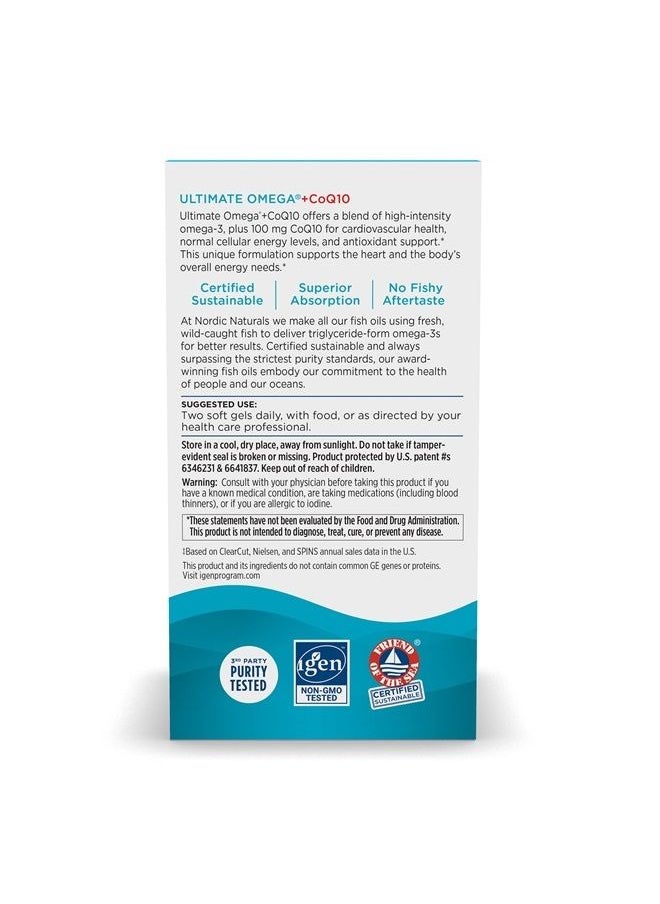 NORDIC NATURALS - Ultimate Omega + CoQ10, Lemon - 120 Soft Gels - 1280 mg Omega-3 + 100 mg CoQ10 - Heart Health, Cellular Energy, Antioxidant Support - Non-GMO - 60 Servings - Image 1