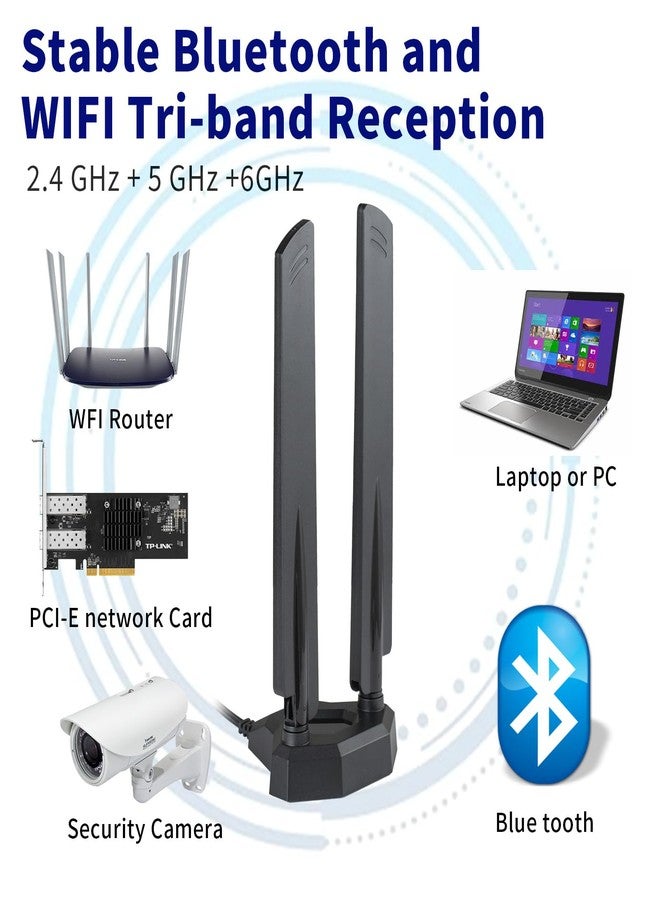 eifagur WiFi 6 6E Tri-Band 2.4GHz 5 GHz 6GHz Magnetic Base RP-SMA Antenna Boosts Signal for PC Desktop Computer Bluetooth Card WiFi 6E Card Gaming Motherboard - Image 3