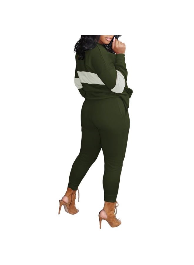 HBQ Two Piece Outfits For Women Casual Long Sleeve Sweatsuits Jogger Tracksuits Lounge Sets With Pockets, Army Green Splicing, S - Image 5