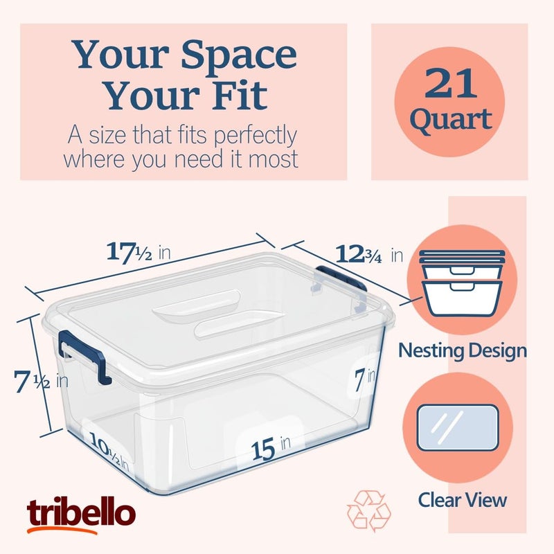 Tribello Plastic Storage Bins with Lids, Clear Stackable Storage Containers - 21 Qt - Image 2