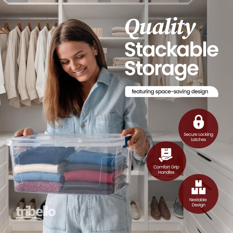 Tribello Plastic Storage Bins with Lids, Clear Stackable Storage Containers - 21 Qt - Image 3