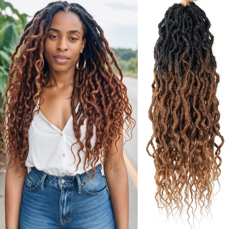 Brown Faux Locs Crochet Hair For Black Women Soft Locs 24 Inch Goddess Crochet Hair Curly Ends Dreadlocks Boho Style Synthetic Braiding Hair Extensions 6 Packs1b30