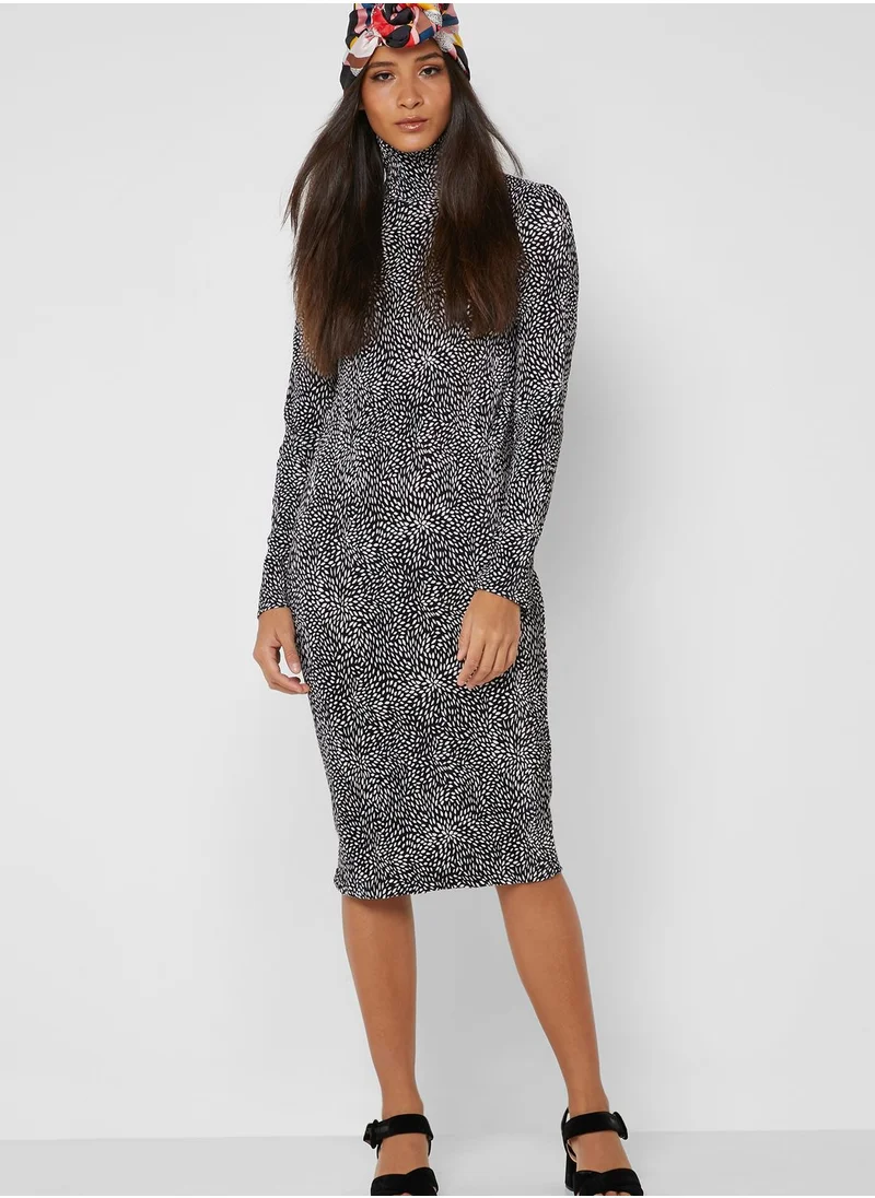 ELLA Abstract Print Polo Neck Midi Dress