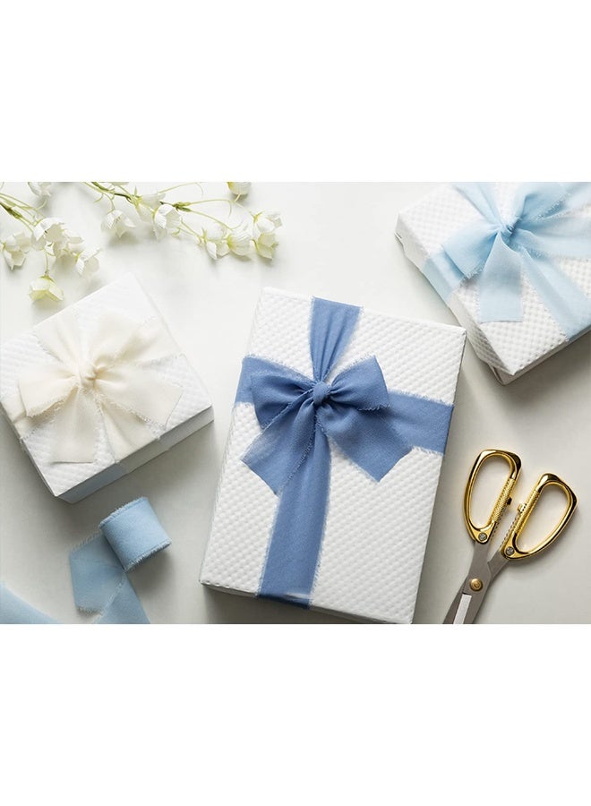 RESONIX 3 Rolls Handmade Chiffon Silk Ribbon Set – 1.5" x 21 Yards Frayed Edge Ribbon (Dusty Blue & Baby Blue) for Wedding Invitations, Bridal Bouquets, Gift Wrapping & DIY Crafts - Image 4