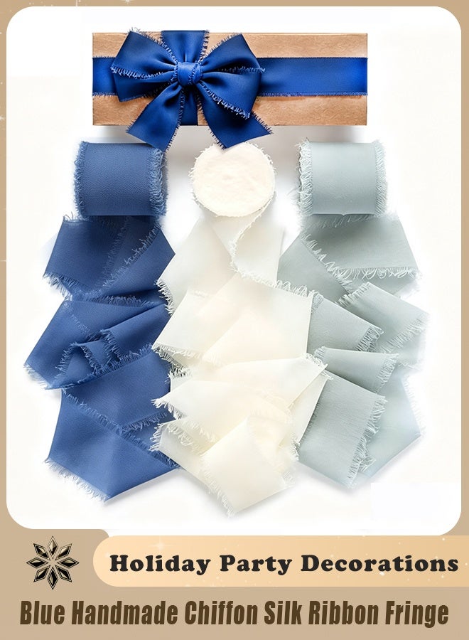 RESONIX 3 Rolls Handmade Chiffon Silk Ribbon Set – 1.5" x 21 Yards Frayed Edge Ribbon (Dusty Blue & Baby Blue) for Wedding Invitations, Bridal Bouquets, Gift Wrapping & DIY Crafts - Image 1