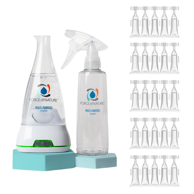 Force of Nature Multi-Purpose Cleaner & Deodorizer Extra Value Bundle - Reusable Bottle, 25 Refills - EPA Registered, Toxin-Free All-Purpose Natural Cleaning Supplies - Image 1