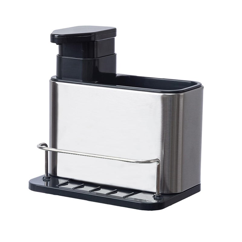 Soap Dispenser with Sponge Holder and Brush Holder Kitchen Dish Soap Pump Sink Caddy for Countertop Stainless Steel