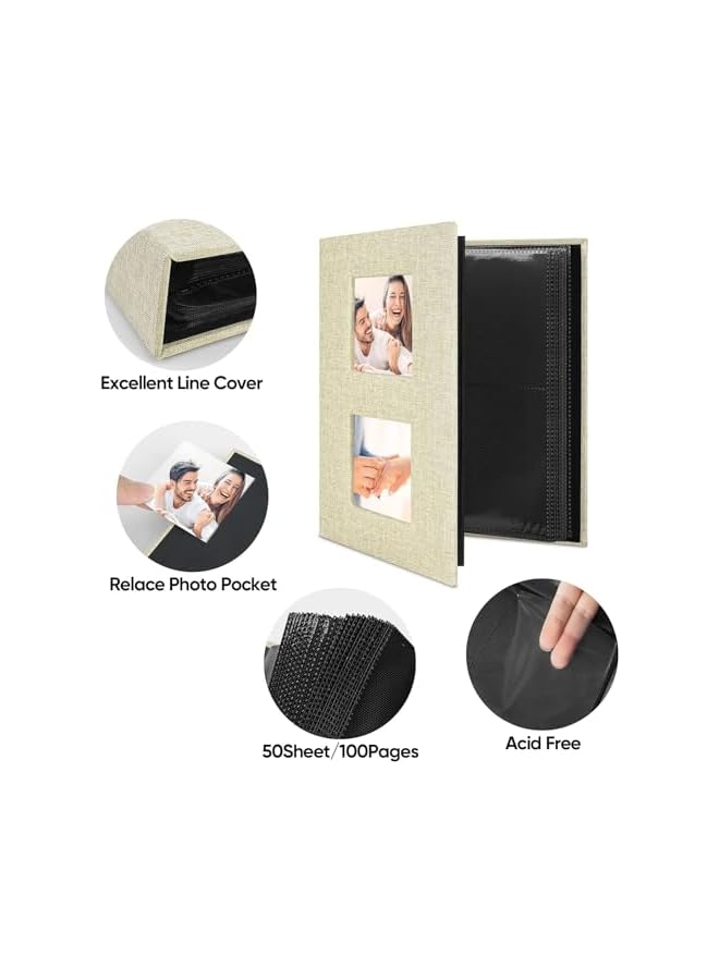 The Bros ألبوم صور من الكتان 6x4، ألبوم صور صغير يحمل 200 جيب، ألبوم صور للصور 4x6 و3.5x5.5، كتاب صور 4x6 مثالي لعيد الحب والزفاف وعيد الميلاد (بيج) - Image 3
