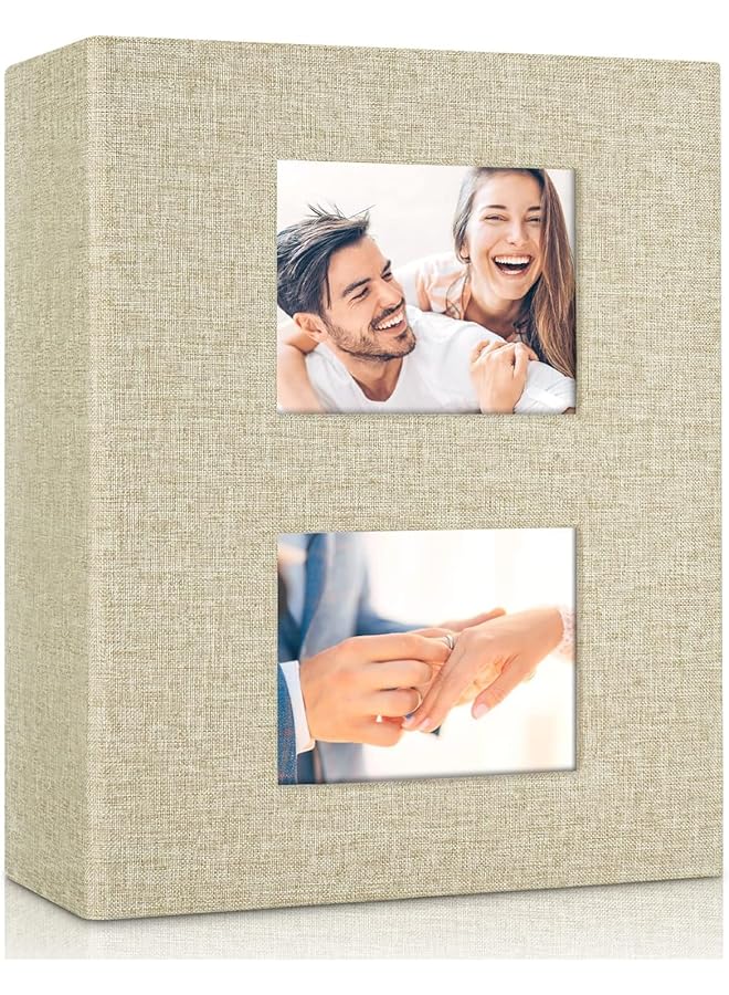 The Bros ألبوم صور من الكتان 6x4، ألبوم صور صغير يحمل 200 جيب، ألبوم صور للصور 4x6 و3.5x5.5، كتاب صور 4x6 مثالي لعيد الحب والزفاف وعيد الميلاد (بيج) - Image 1