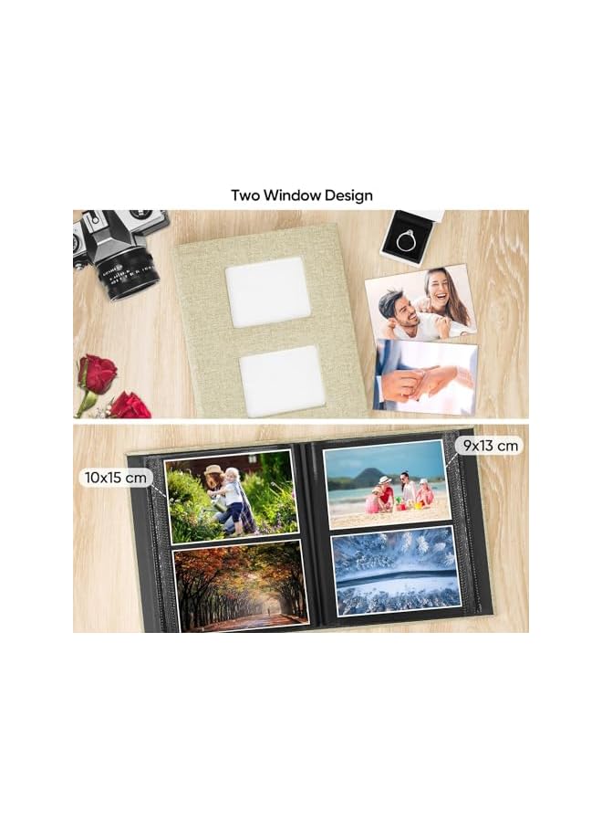 The Bros ألبوم صور من الكتان 6x4، ألبوم صور صغير يحمل 200 جيب، ألبوم صور للصور 4x6 و3.5x5.5، كتاب صور 4x6 مثالي لعيد الحب والزفاف وعيد الميلاد (بيج) - Image 4