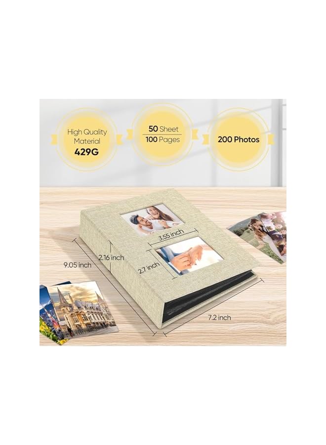 The Bros ألبوم صور من الكتان 6x4، ألبوم صور صغير يحمل 200 جيب، ألبوم صور للصور 4x6 و3.5x5.5، كتاب صور 4x6 مثالي لعيد الحب والزفاف وعيد الميلاد (بيج) - Image 2