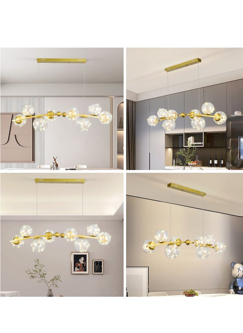 YATAI LIGHTING ثريا جيبسوفيلا LED نورديك، ثريا LED نورديك ذهبية حديثة، كرة زجاجية شفافة طويلة، مصباح معلق لغرفة الطعام، بار، مطعم، مقهى، مكتب، ضوء معلق، 48 وات  - Image 2