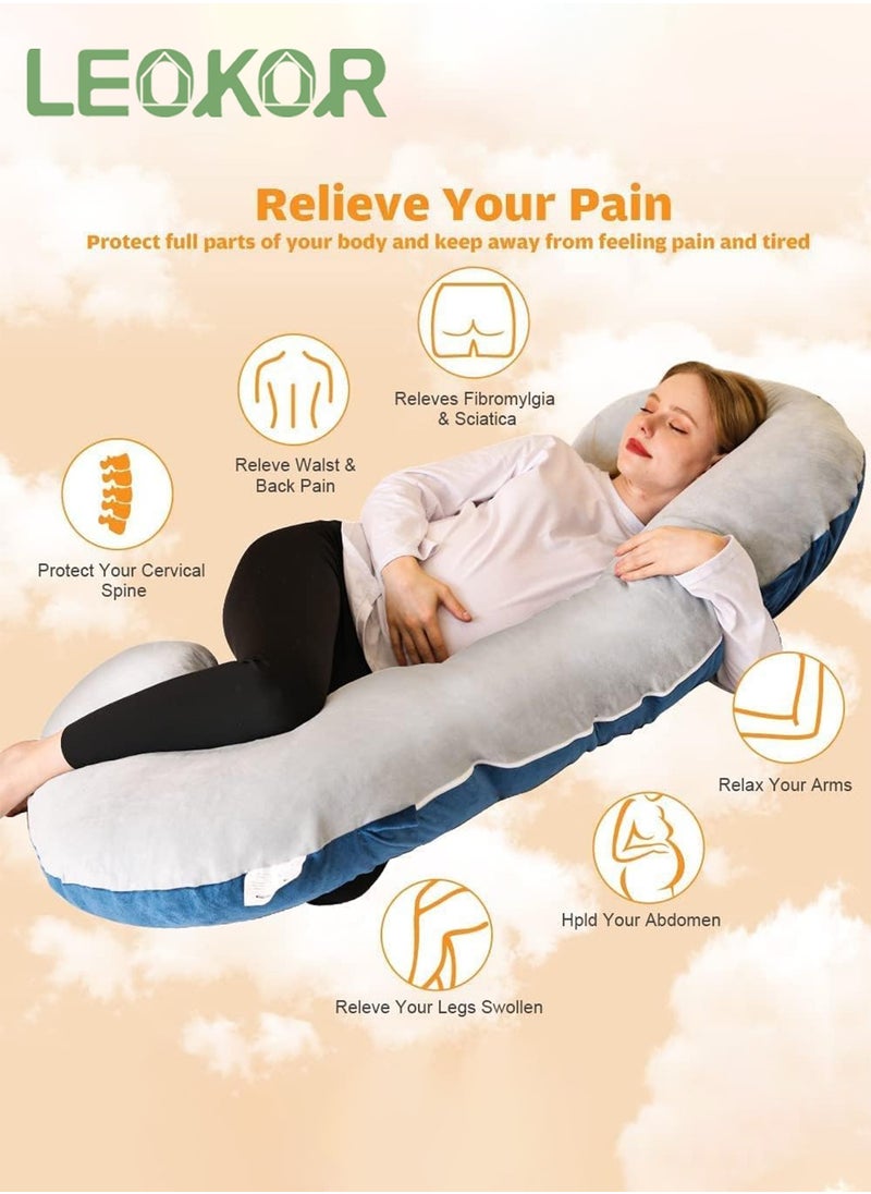 LEOKOR Maternity Body Pillow, Pregnancy Pillow with Velvet Cover, C Shaped Body Pillow for Back, Legs and Belly Support, Comfortable Slumber for Pregnant Women  - Image 2